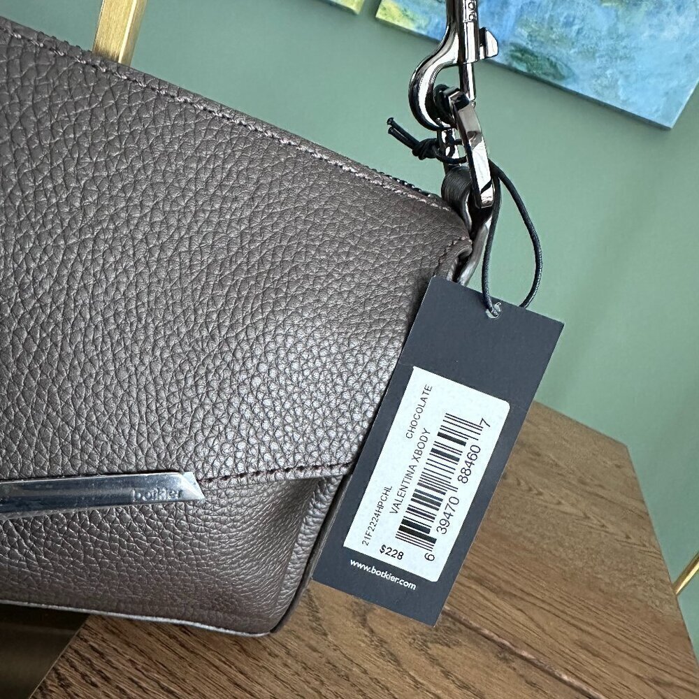 NWT! Botkier Valentina Crossbody Bag Black Pebbled Leather Slim -Chocolate - Picture 6 of 12